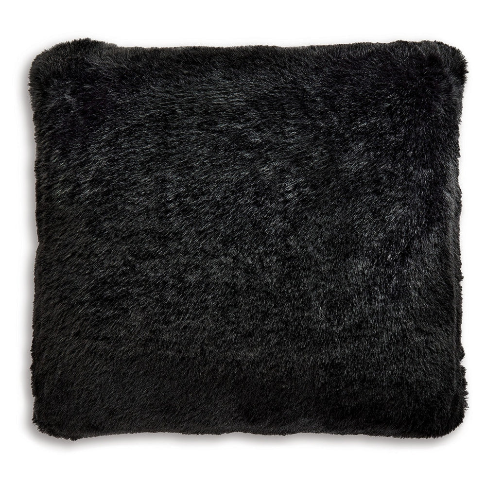 Ashley Dift Square Accent Throw Pillow | 20" | Black Faux Rabbit Fur Face