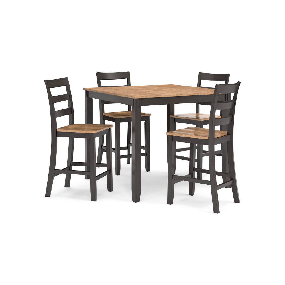 Ashley Gasy Counter Height Dining Table Set with 4 Ladderback Chairs | Brown