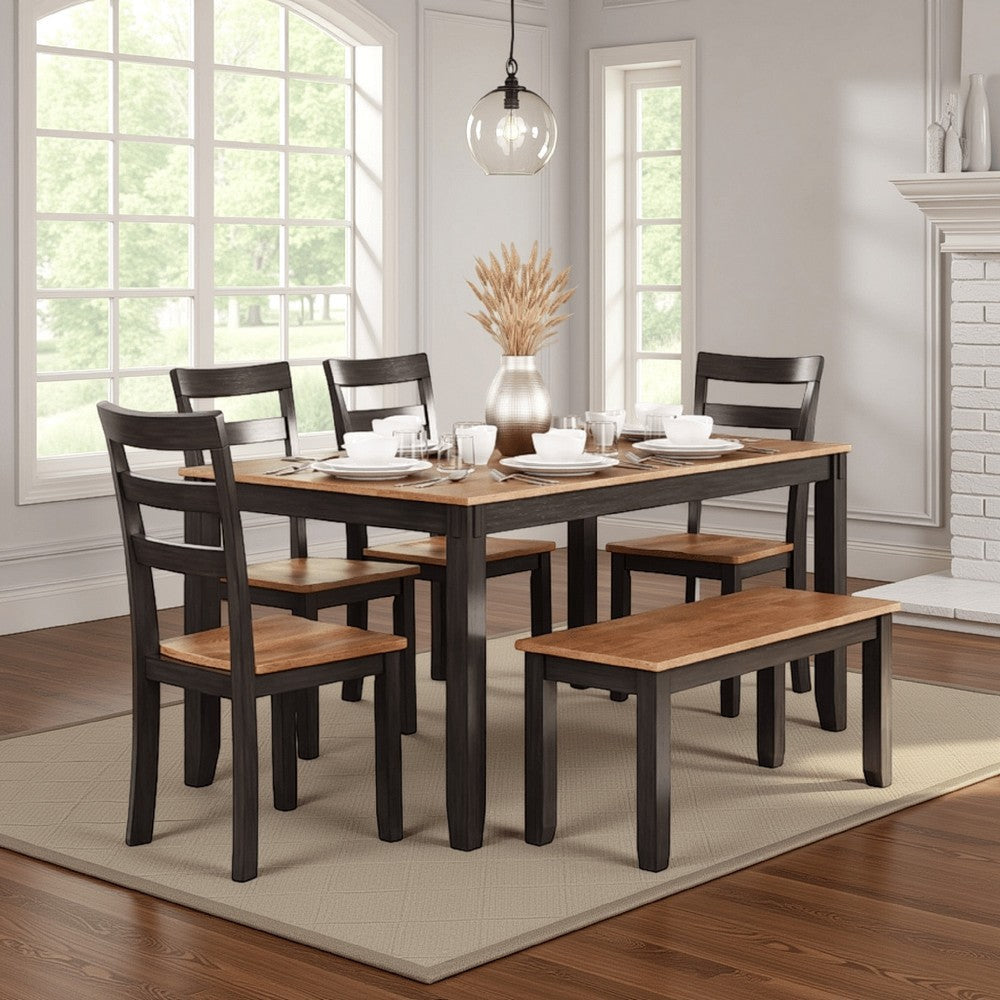 Ashley Gasy Dining Table Set with 4 Ladderback Chairs, 1 Bench | Dark Brown