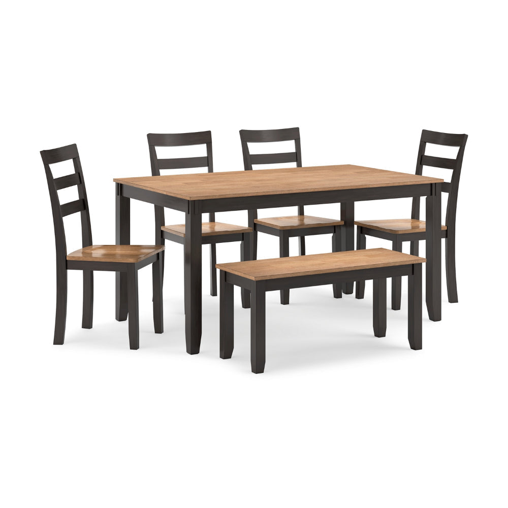 Ashley Gasy Dining Table Set with 4 Ladderback Chairs, 1 Bench | Dark Brown