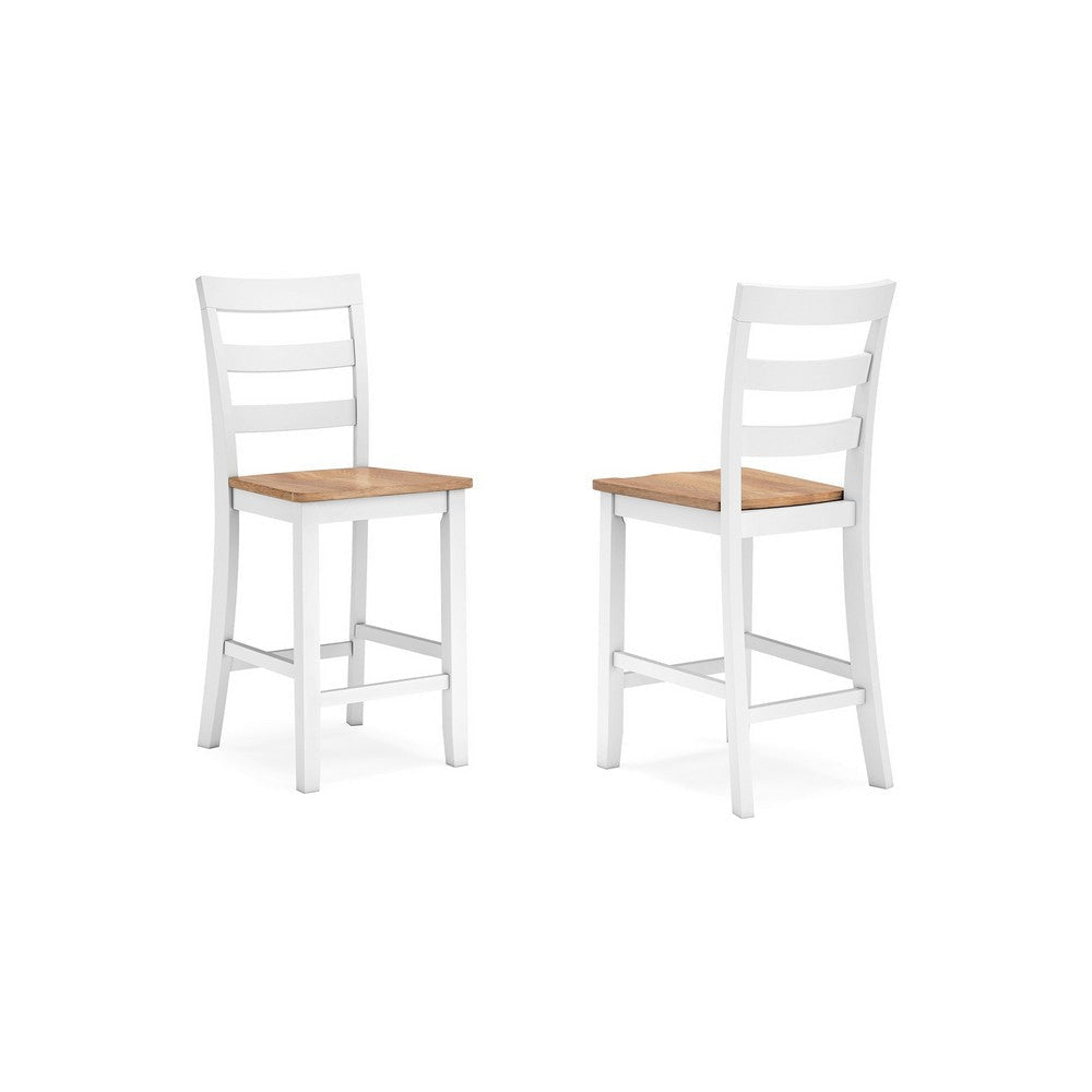 Ashley Gasy Counter Chair Set of 2 | 24’’ White Brown Solid Mango Wood BM328084