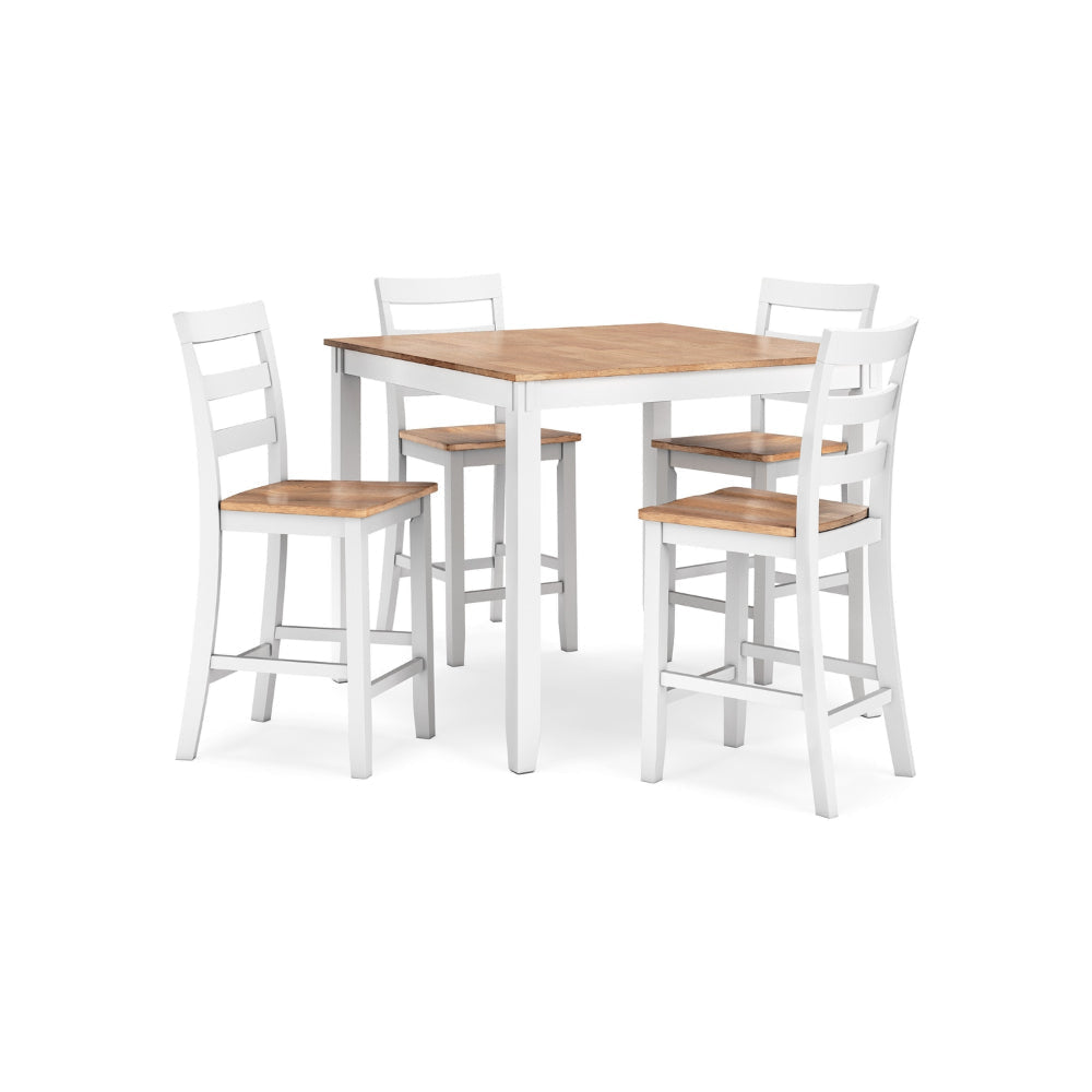 Ashley Gasy Counter Height Dining Table Set | 4 Chairs | White and Brown