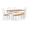 Ashley Gasy Dining Table Set with 4 Chairs | 1 Bench | White Brown Solid Wood