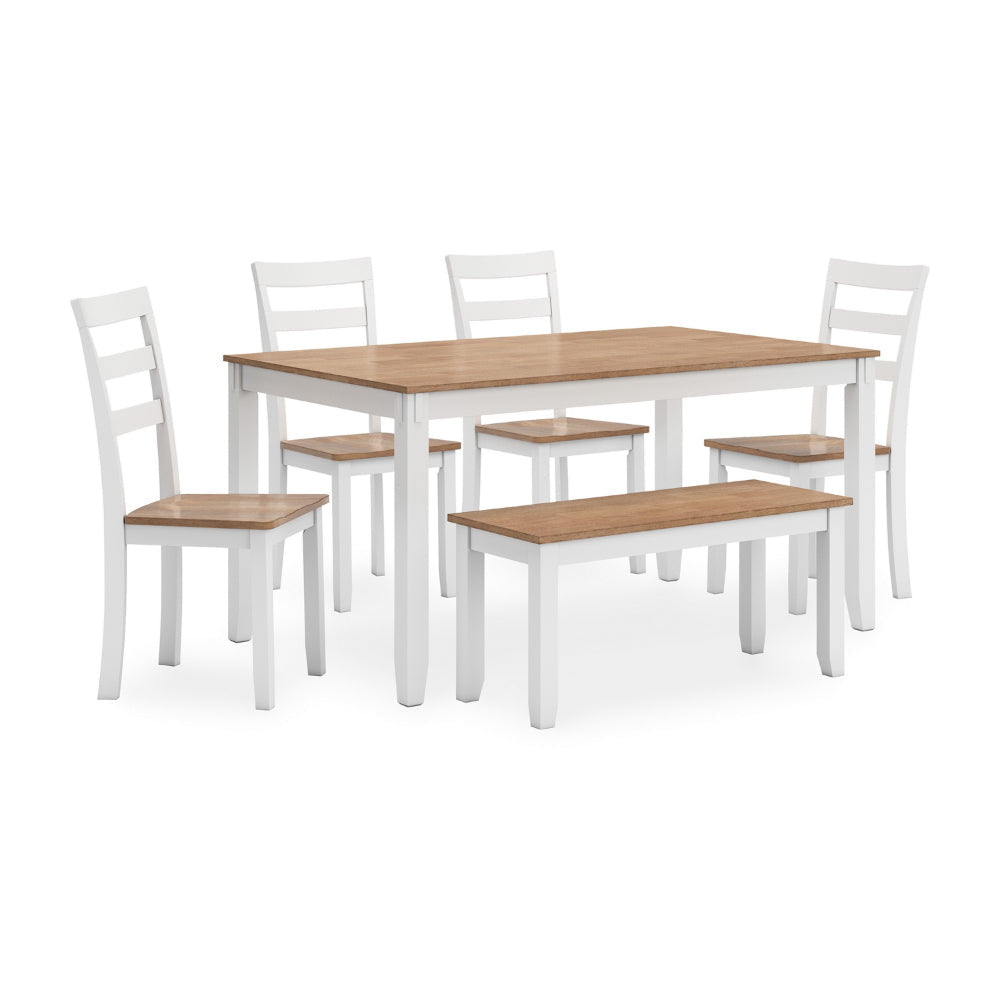 Ashley Gasy Dining Table Set with 4 Chairs | 1 Bench | White Brown Solid Wood