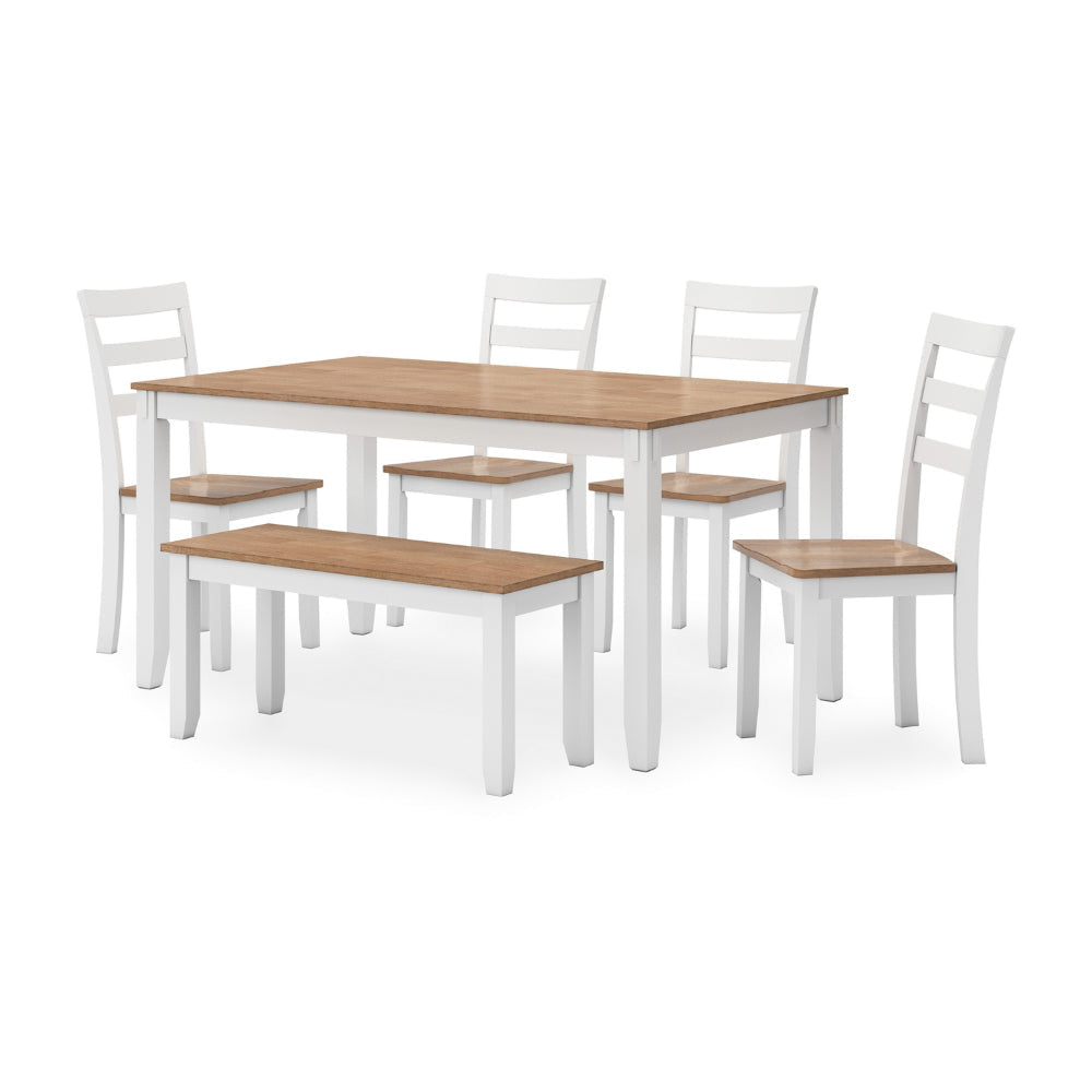 Ashley Gasy Dining Table Set with 4 Chairs | 1 Bench | White Brown Solid Wood BM328087