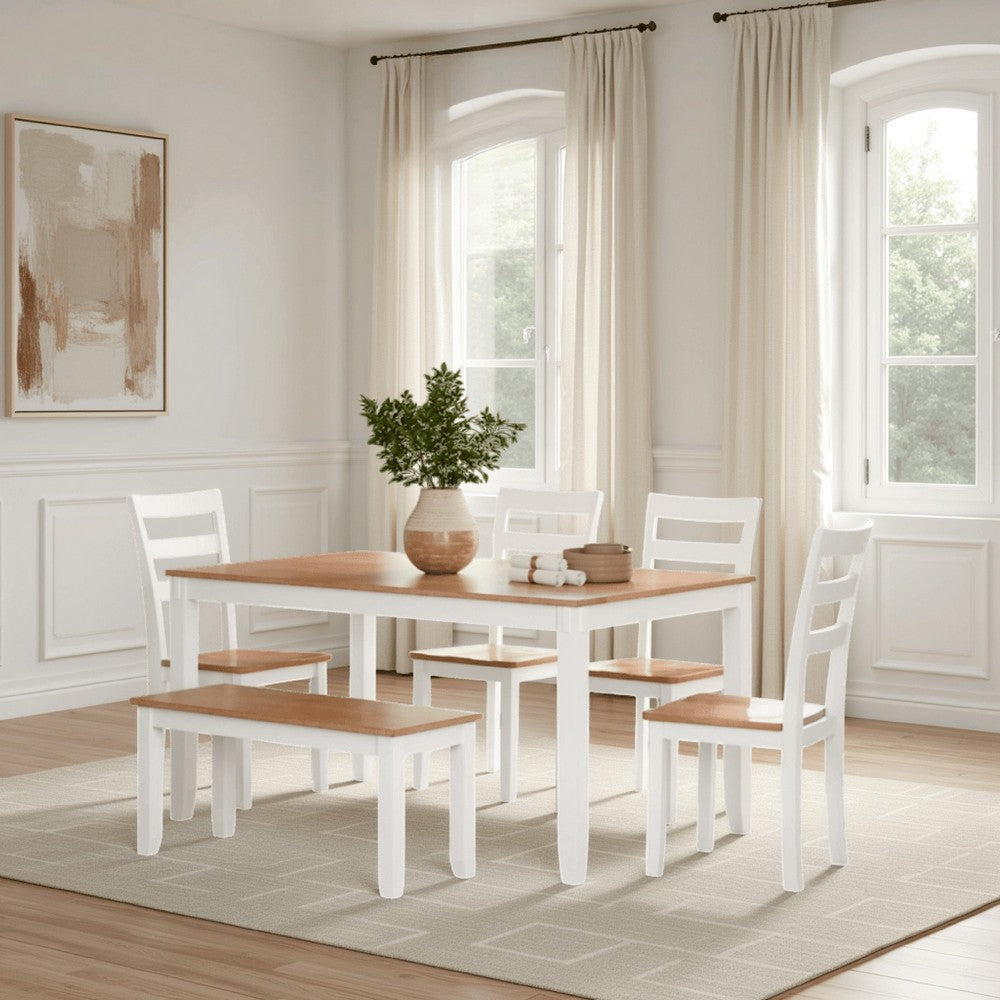 Ashley Gasy Dining Table Set with 4 Chairs | 1 Bench | White Brown Solid Wood BM328087