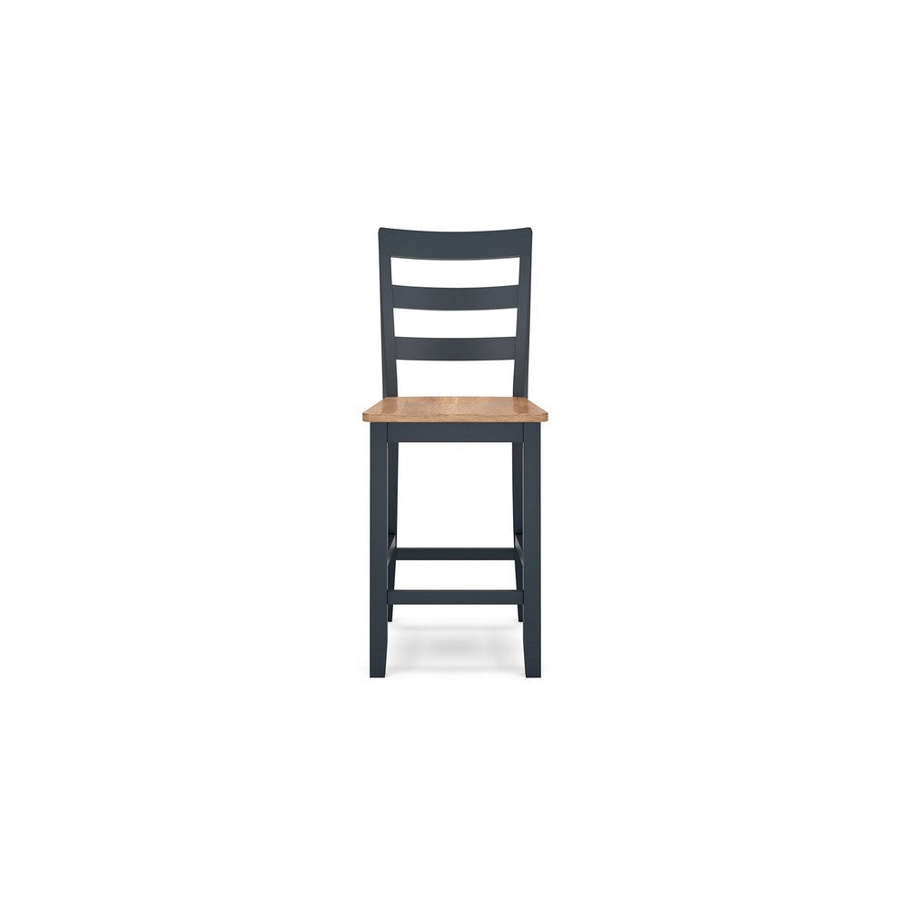 Ashley Gasy Counter Height Chair Set of 2 | Dark Blue Solid Wood | Brown Seat BM328089