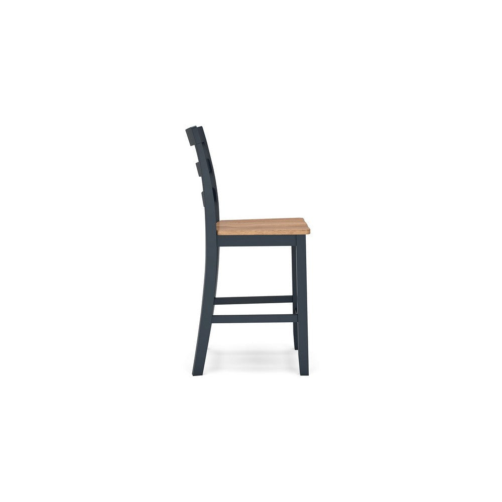 Ashley Gasy Counter Height Chair Set of 2 | Dark Blue Solid Wood | Brown Seat BM328089