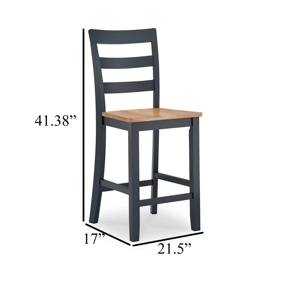 Ashley Gasy Counter Height Chair Set of 2 | Dark Blue Solid Wood | Brown Seat BM328089