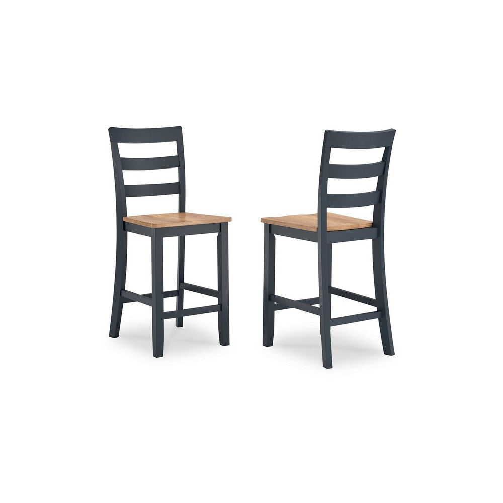 Ashley Gasy Counter Height Chair Set of 2 | Dark Blue Solid Wood | Brown Seat BM328089