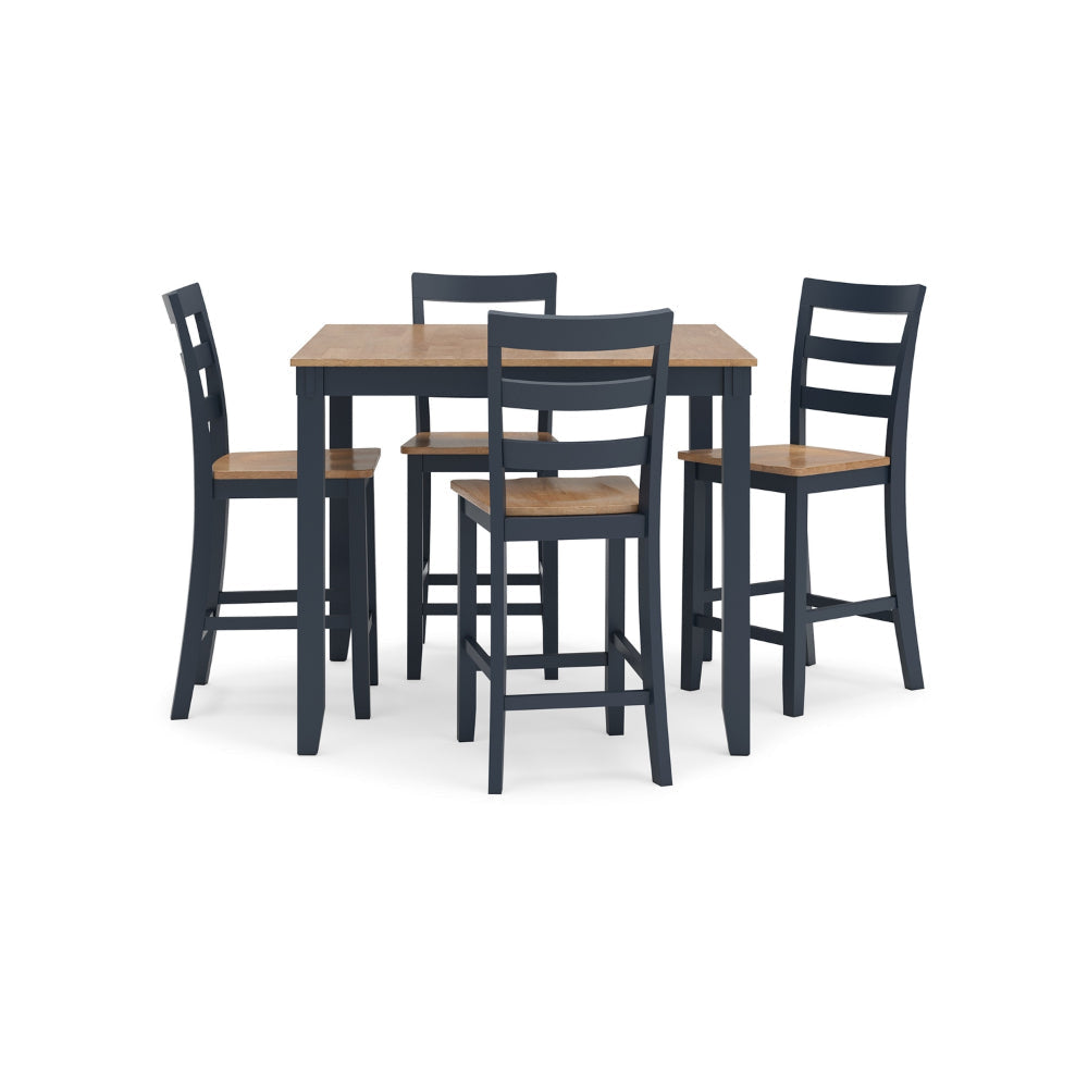 Ashley Gasy Counter Height Dining Table Set with 4 Chairs | Blue Brown Wood BM328091