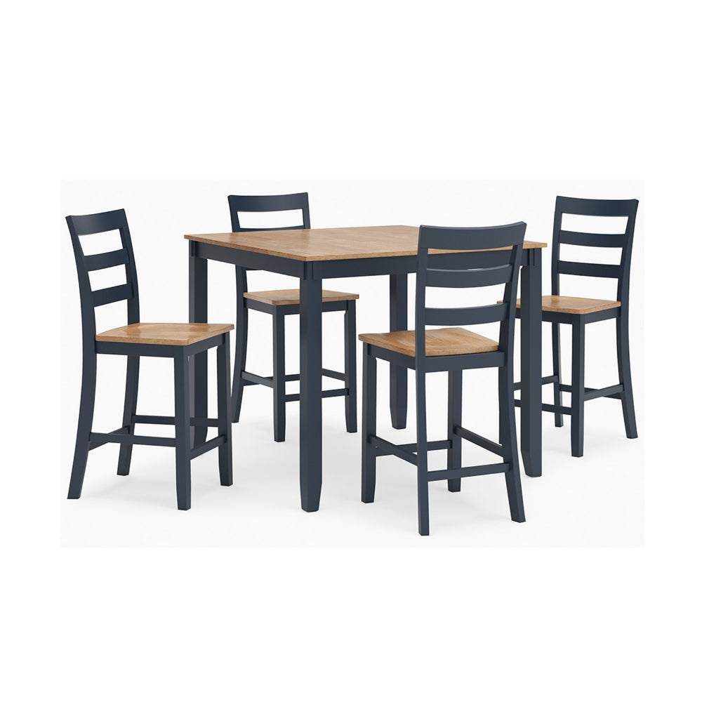 Ashley Gasy Counter Height Dining Table Set with 4 Chairs | Blue, Brown Wood