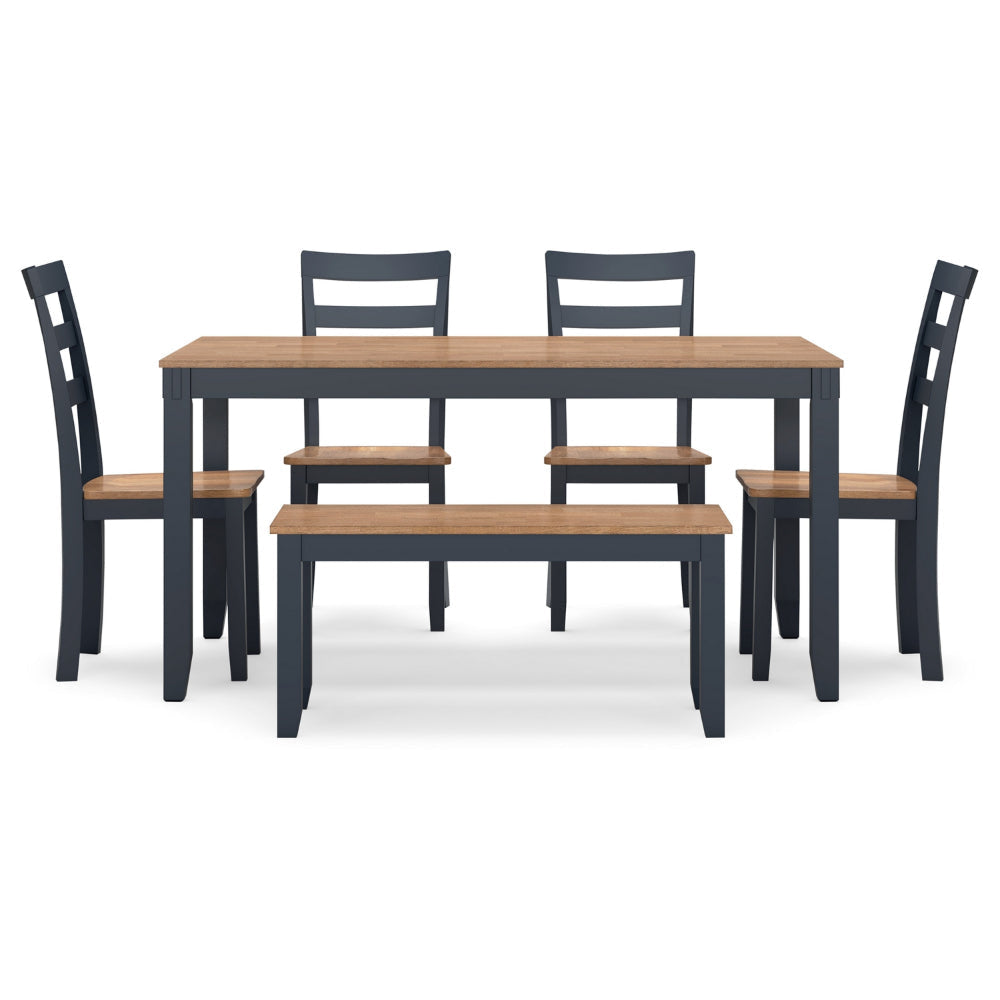 Ashley Gasy Dining Table Set with 4 Chairs and 1 Bench | Dark Blue and Brown BM328092