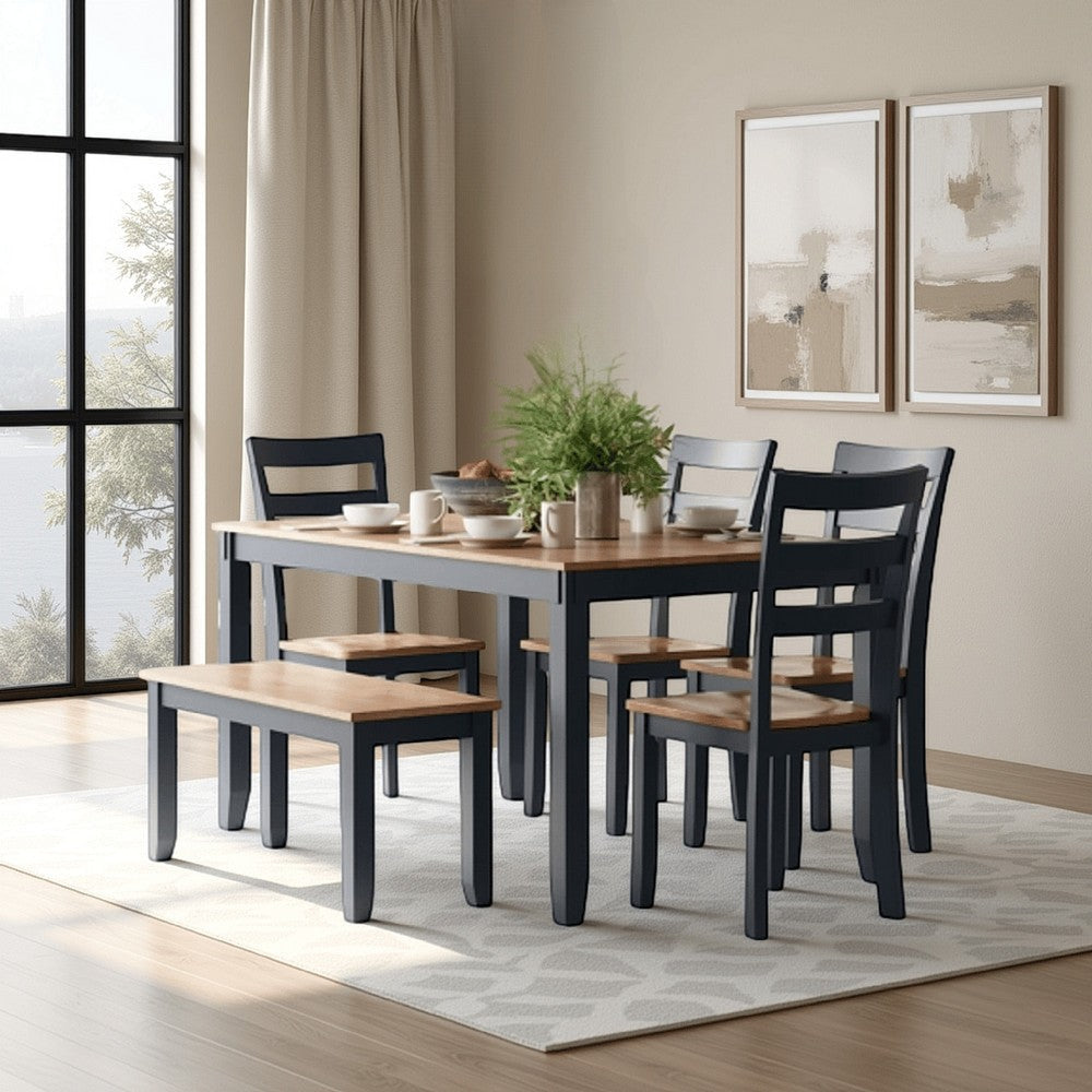 Ashley Gasy Dining Table Set with 4 Chairs and 1 Bench | Dark Blue and Brown BM328092