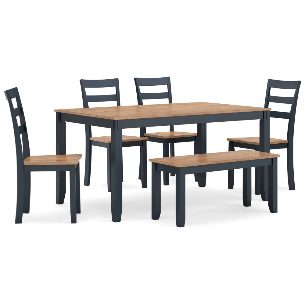 Ashley Gasy Dining Table Set with 4 Chairs and 1 Bench | Dark Blue and Brown