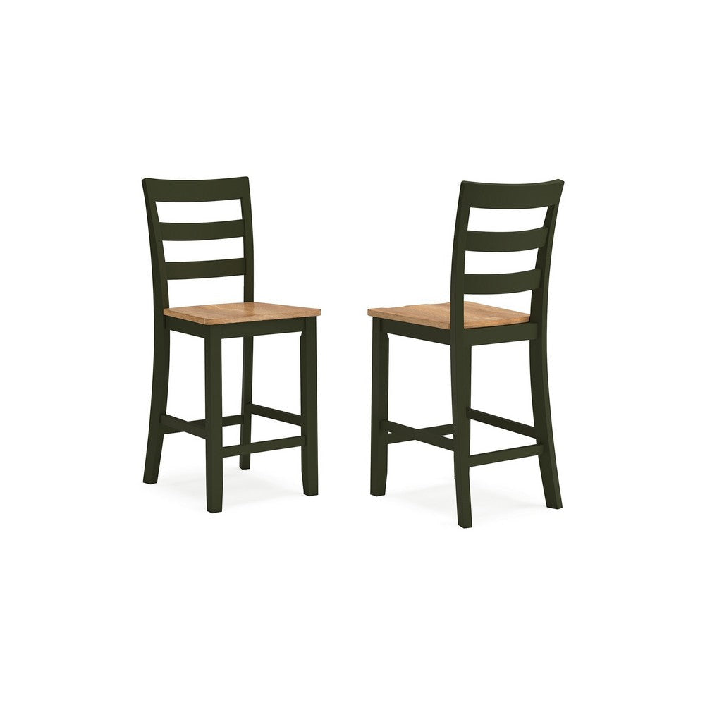 Ashley Gasy Counter Height Chair Set of 2 | Dark Green Solid Wood | Brown BM328094