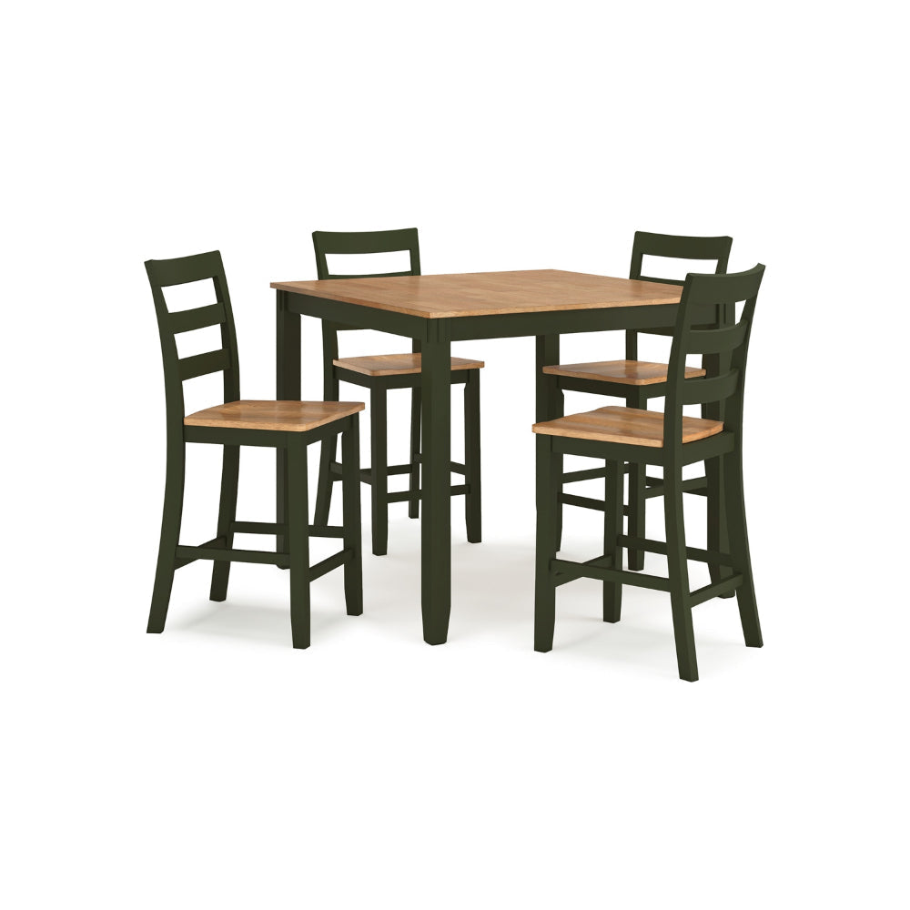 Ashley Gasy Counter Height Dining Table Set | 4 Chairs | Green Wood | Brown