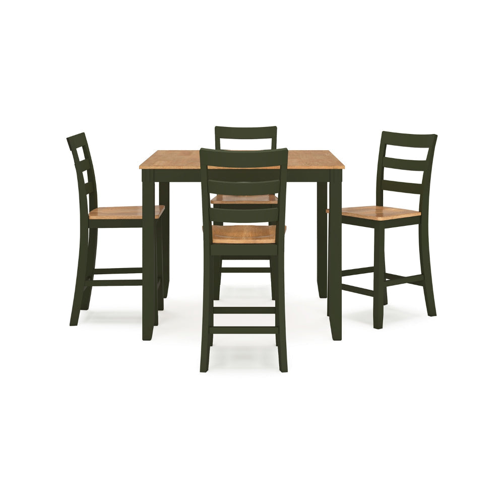 Ashley Gasy Counter Height Dining Table Set | 4 Chairs | Green Wood | Brown BM328096
