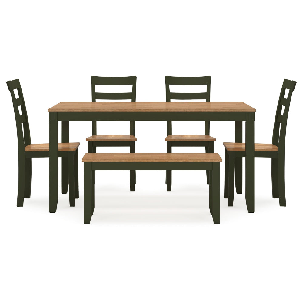 Ashley Gasy Dining Table Set with 4 Chairs 1 Bench | Dark Green Wood | Brown BM328097