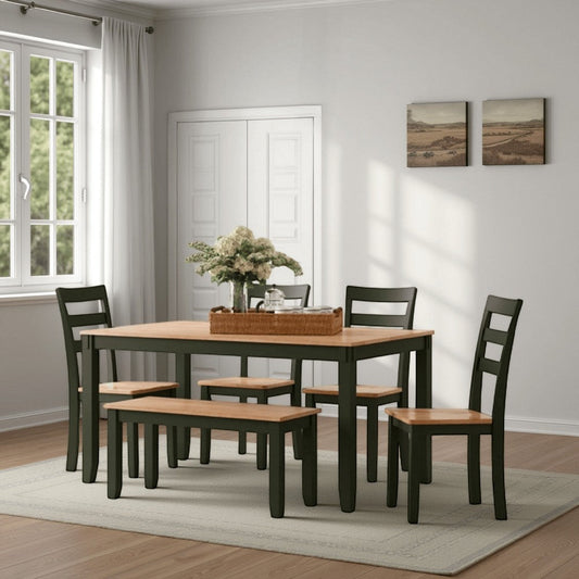 Ashley Gasy Dining Table Set with 4 Chairs 1 Bench | Dark Green Wood | Brown