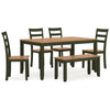 Ashley Gasy Dining Table Set with 4 Chairs 1 Bench | Dark Green Wood | Brown