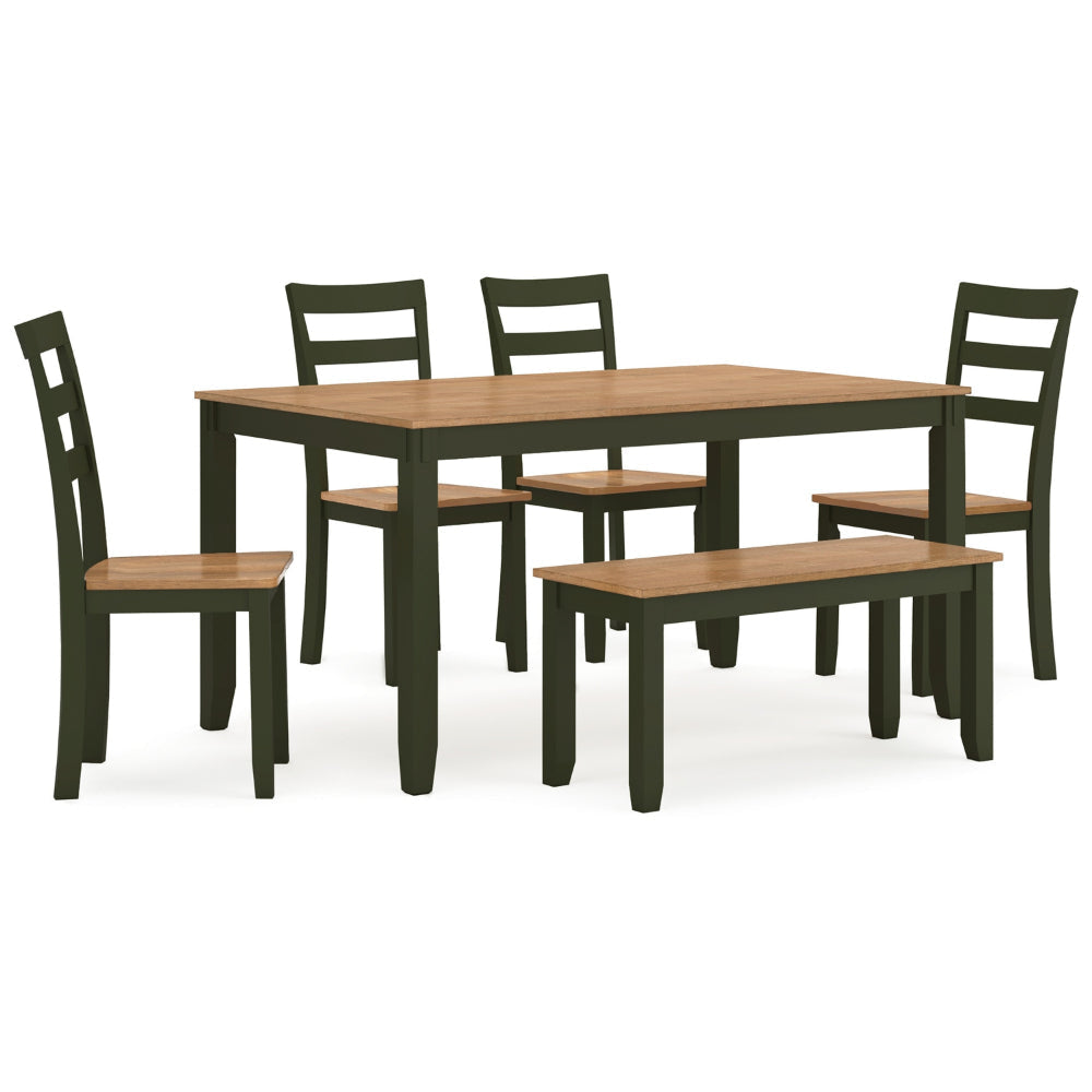 Ashley Gasy Dining Table Set with 4 Chairs 1 Bench | Dark Green Wood | Brown