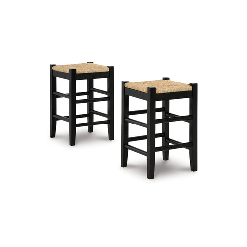 Ashley Anya Counter Height Stool Set of 2 | Brown Woven Seat | 23" | Black