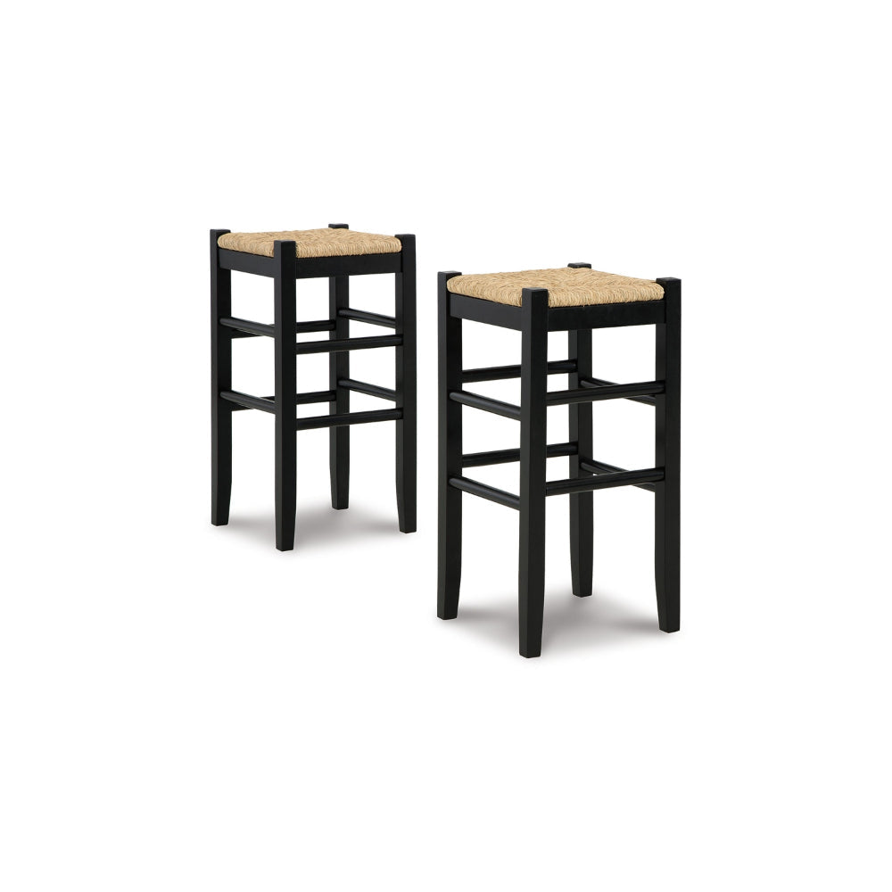 Ashley Anya Bar Height Stool | Woven Seagrass Seat | 30" | Black Wood Frame