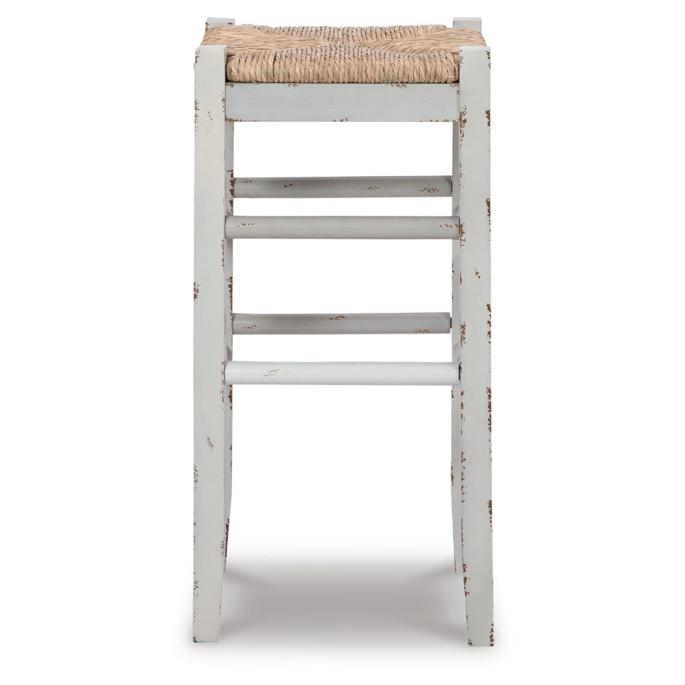 Ashley Anya Bar Height Stool Set of 2 | Brown Woven Seat | 30’’ Rustic White BM328101