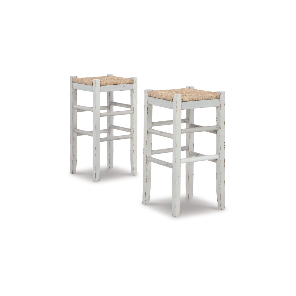 Ashley Anya Bar Height Stool Set of 2 | Brown Woven Seat | 30" Rustic White