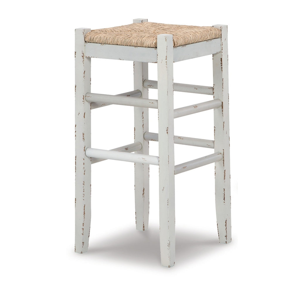 Ashley Anya Bar Height Stool Set of 2 | Brown Woven Seat | 30’’ Rustic White BM328101
