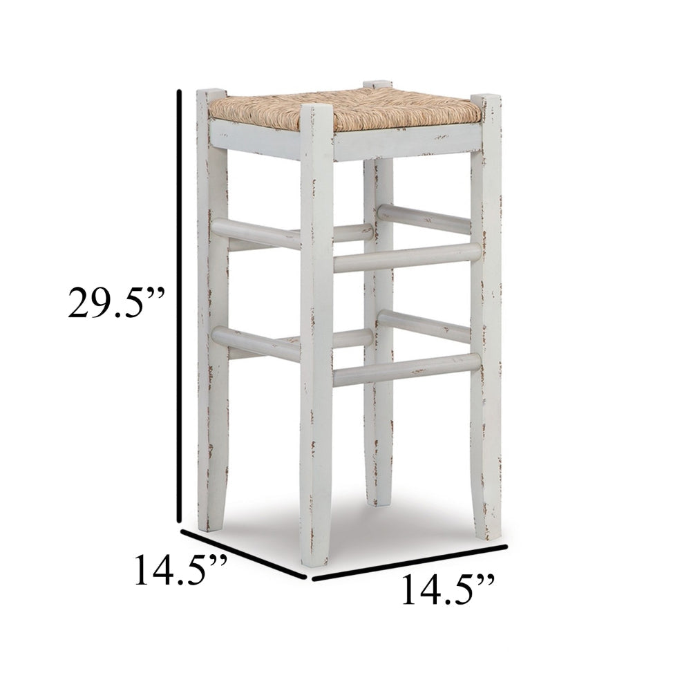 Ashley Anya Bar Height Stool Set of 2 | Brown Woven Seat | 30’’ Rustic White BM328101