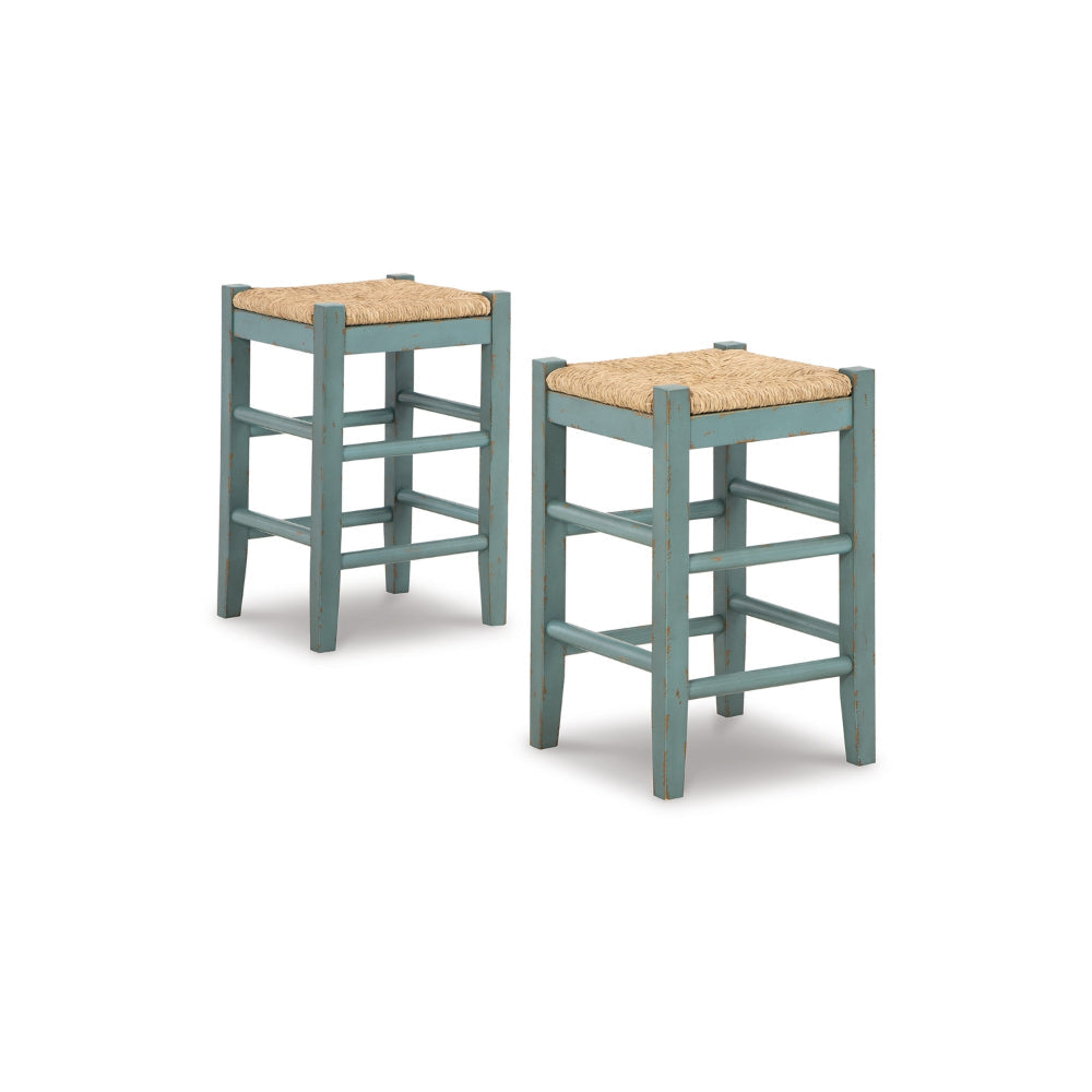 Ashley Anya Counter Height Stool Set of 2 | Brown Woven | 23" Rustic Blue