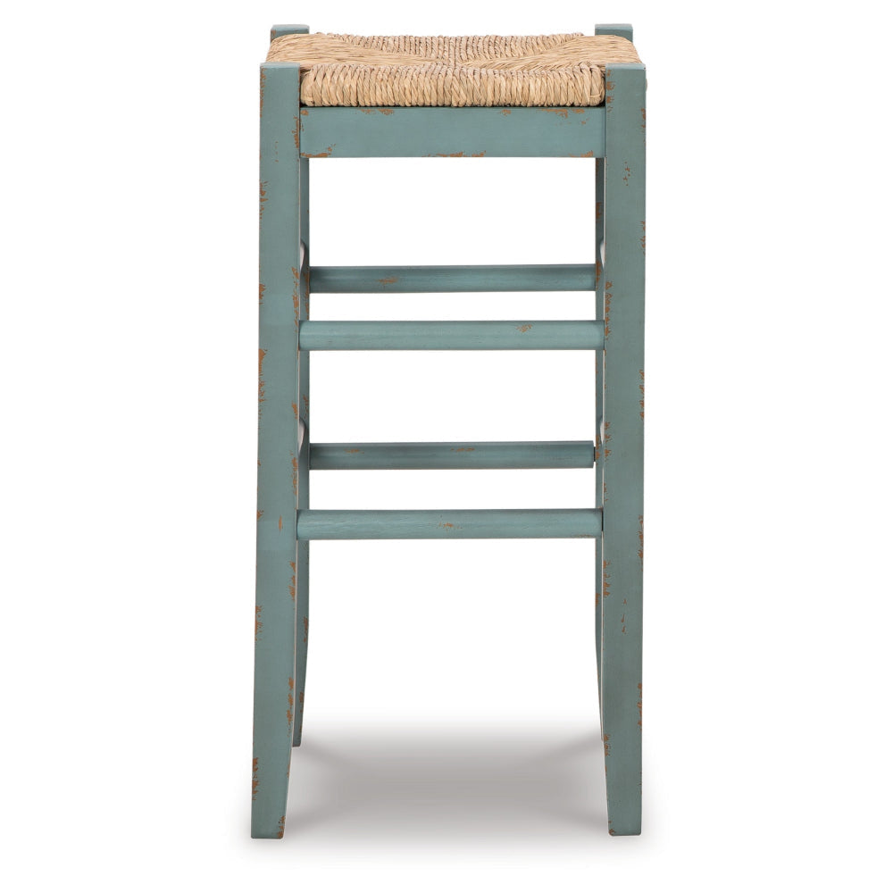 Ashley Anya Bar Height Stool Set of 2 | Brown Woven Seat | 30’’ Rustic Blue BM328103