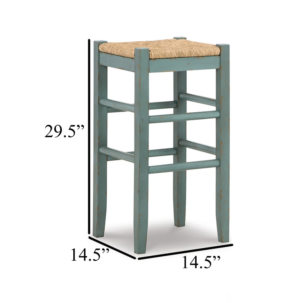 Ashley Anya Bar Height Stool Set of 2 | Brown Woven Seat | 30’’ Rustic Blue BM328103