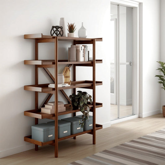 Ashley Jeyn Bookcase | 5 Fixed Display Shelves | 70" Natural Brown Wood