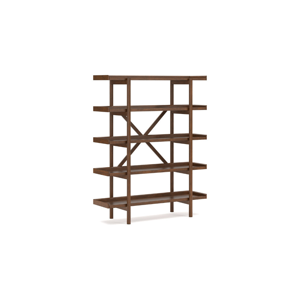 Ashley Jeyn Bookcase | 5 Fixed Display Shelves | 70" Natural Brown Wood