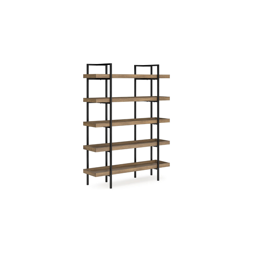 Ashley Tey Bookcase | 5 Display Shelves | Brown Mango Wood | Gray Metal Frame