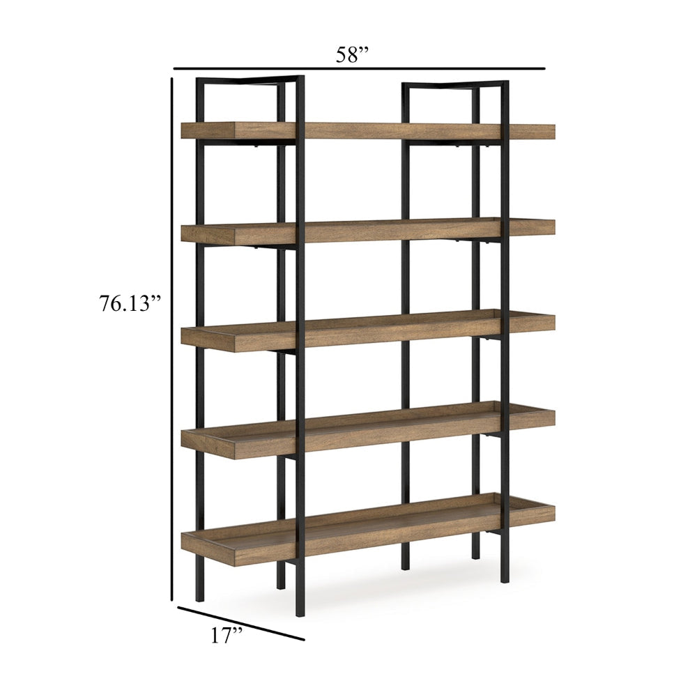 Ashley Tey Bookcase | 5 Display Shelves | Brown Mango Wood | Gray Metal Frame BM328119