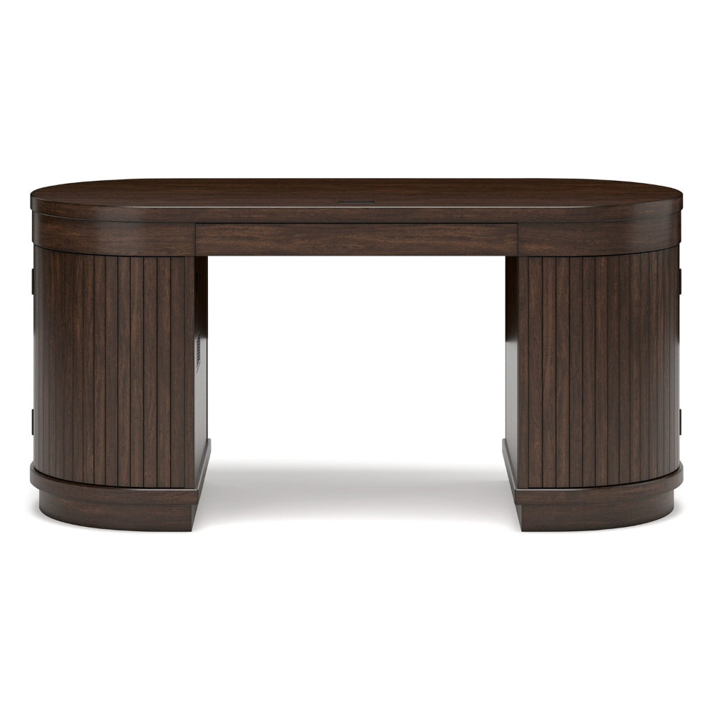 Ashley Jeno Home Office Desk | 2 Half Round Ribbed Doors | Brown Wood 63’’ BM328124