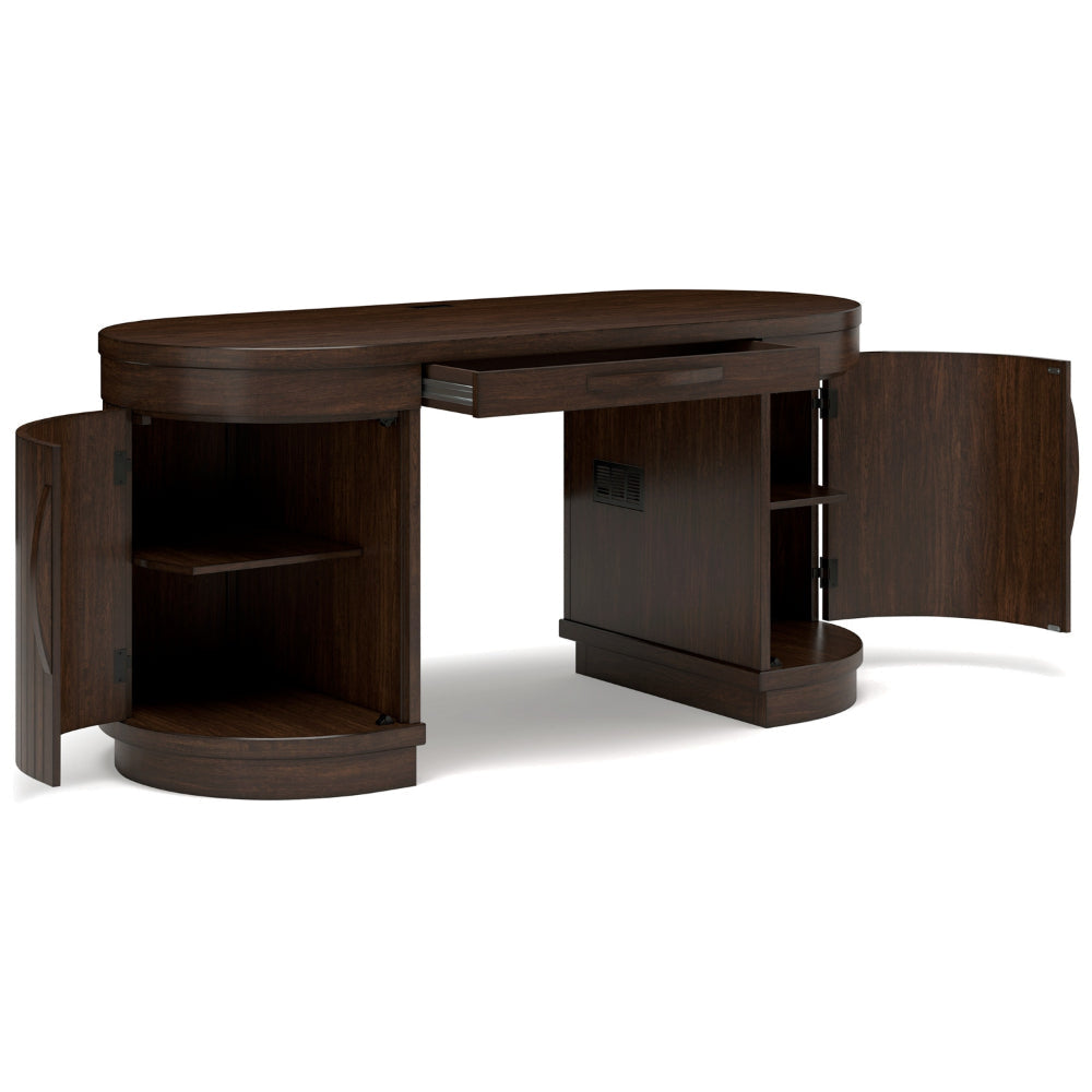 Ashley Jeno Home Office Desk | 2 Half Round Ribbed Doors | Brown Wood 63’’ BM328124