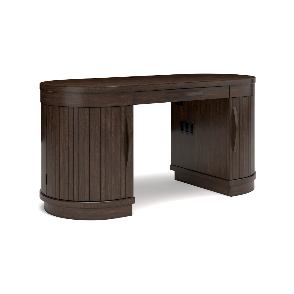 Ashley Jeno Home Office Desk | 2 Half Round Ribbed Doors | Brown Wood 63"