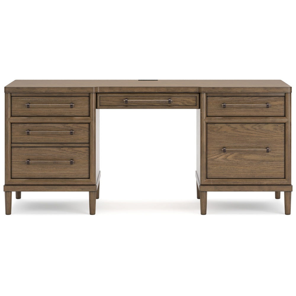 Ashley Rohan Home Office Desk with USB | 6 Drawers | 68’’ Brown Oak Wood BM328126