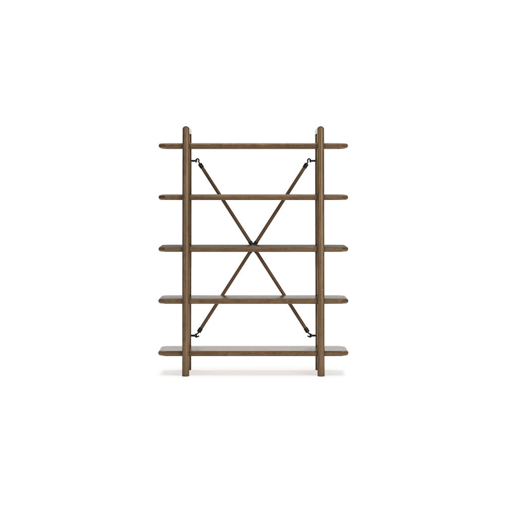 Ashley Rohan Bookcase w 5 Display Shelves | Brown Wood X Cross Back | 71’’ BM328127