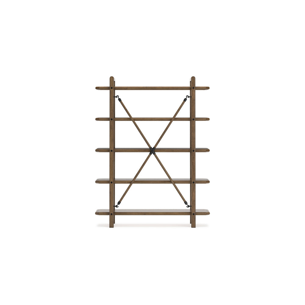 Ashley Rohan Bookcase w 5 Display Shelves | Brown Wood X Cross Back | 71’’ BM328127
