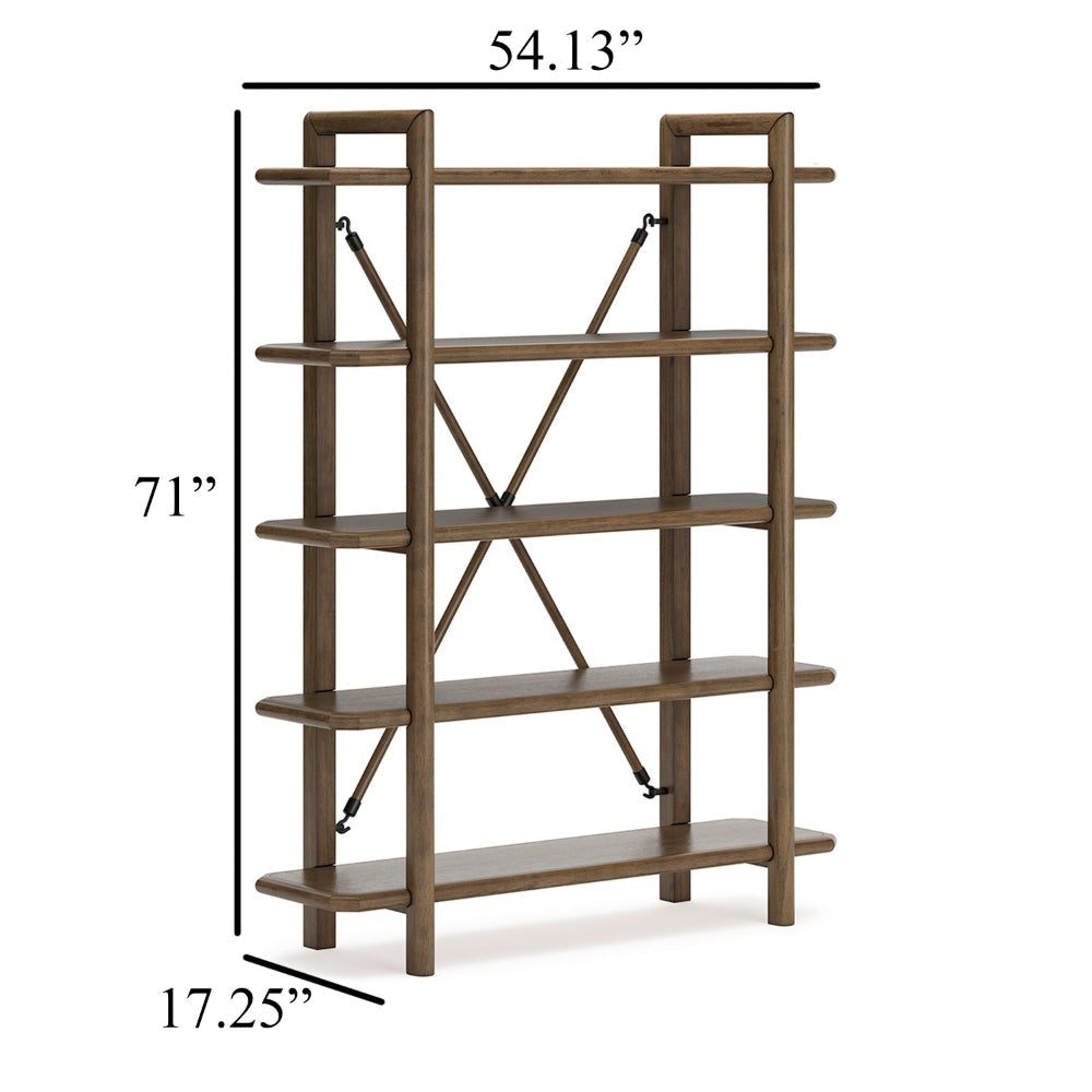 Ashley Rohan Bookcase w 5 Display Shelves | Brown Wood X Cross Back | 71’’ BM328127