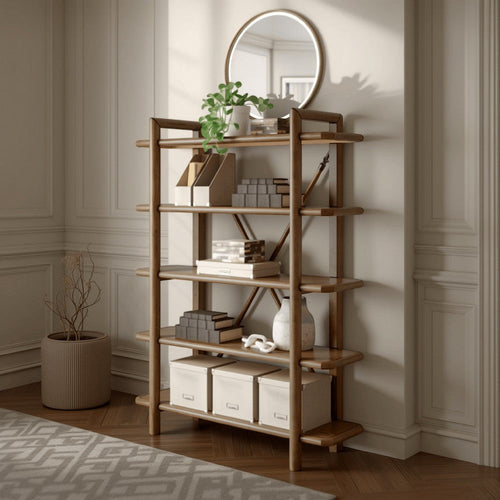 Ashley Rohan Bookcase w 5 Display Shelves | Brown Wood X Cross Back | 71"