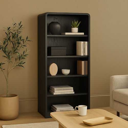 Ashley Robeck Large Bookcase | 5 Display Shelves | Classic 72" Black Wood