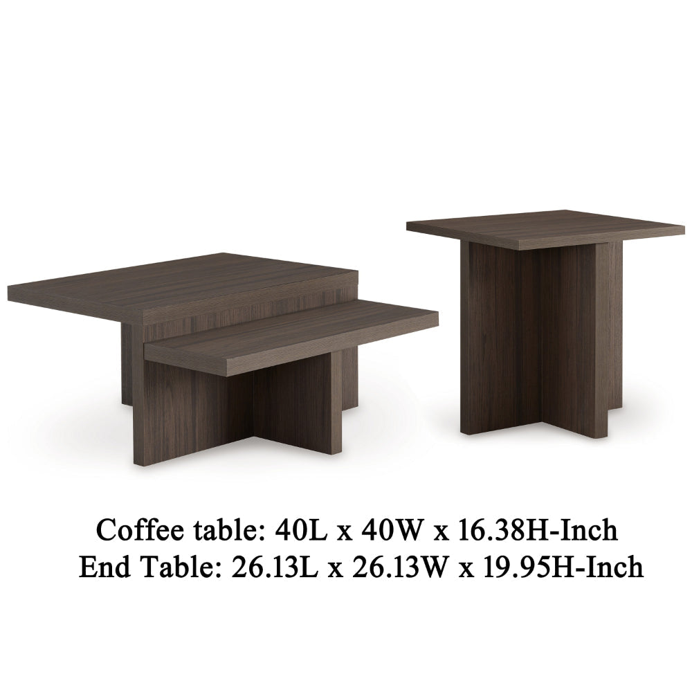 Ashley Zeny 2pc Coffee and Side Table Set | Geometric Cross Base Dark Brown BM328132