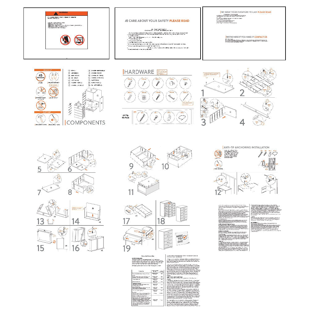 Ashley Shawn Tall Dresser Chest I 5 Drawers I Black Handles I Light Gray 46’’ BM328136